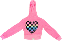 Load image into Gallery viewer, Checkerboard Heart Neon Pink Zip Hoody
