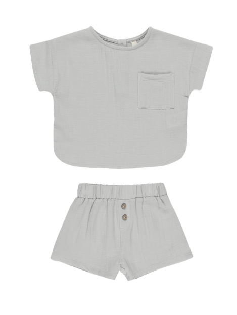 Sky Woven Boxy Top & Shorts Set
