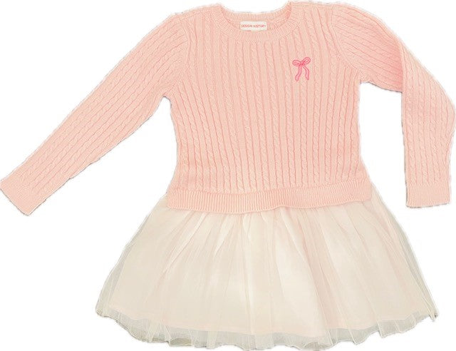 Cable Knit Sweater Top Tutu Dress w/Bow Detail