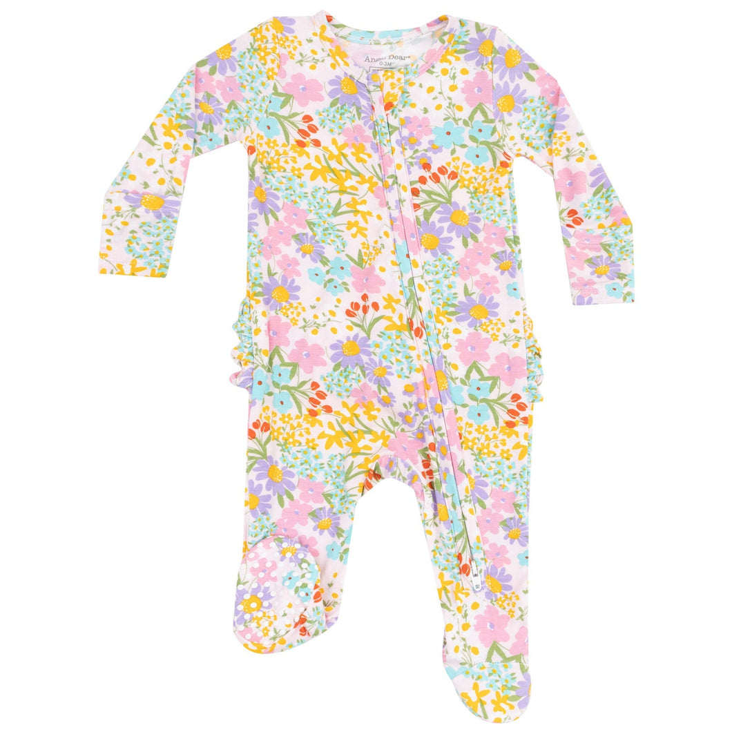 Amelia Floral 2 Way Zipper Ruffle Footie
