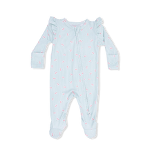 Load image into Gallery viewer, Tiny Cherry Stripe 2 Way Ruffle Sleeve Zipper Footie
