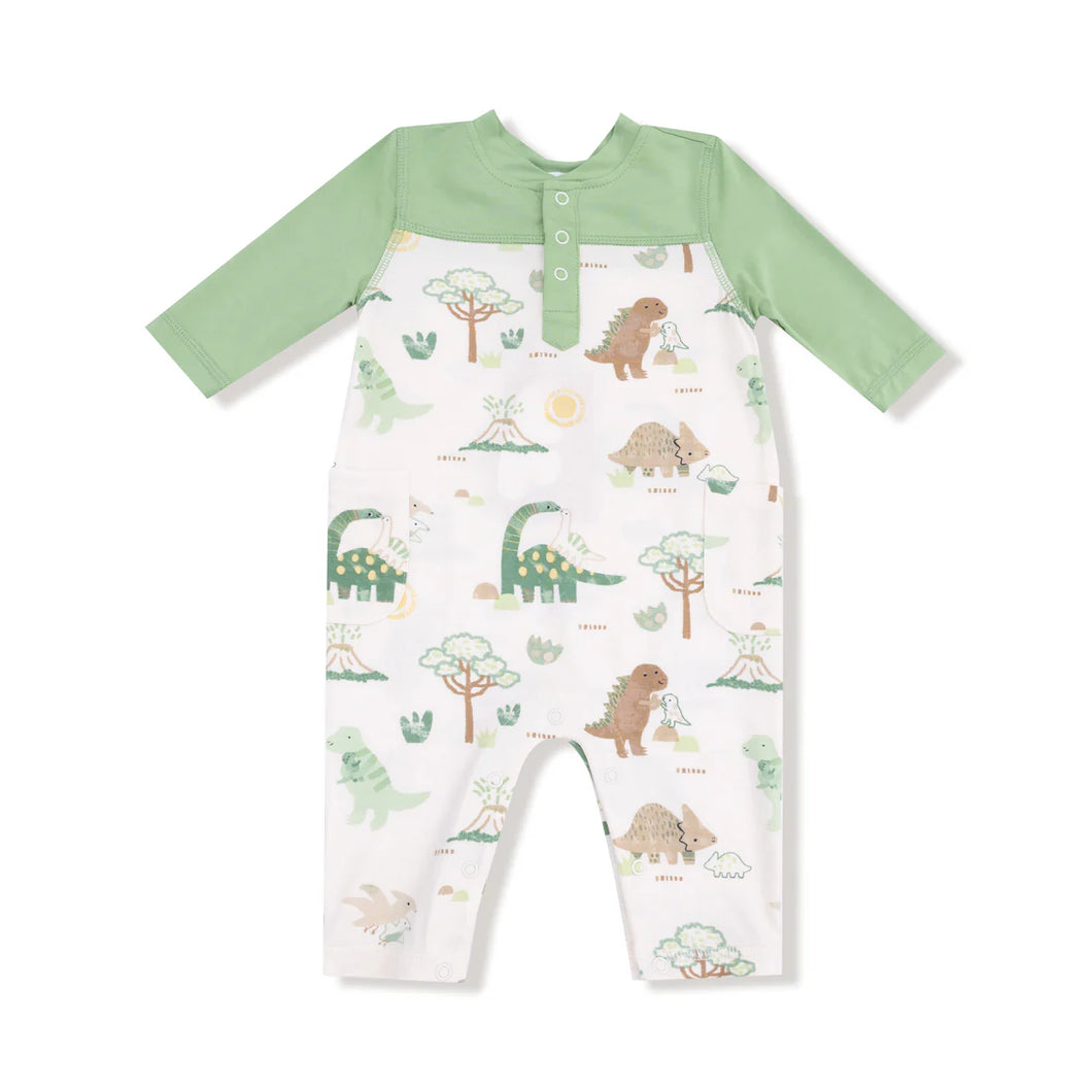 Baby Love Dinos Romper W/Contrast Sleeves