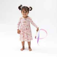 Load image into Gallery viewer, Princess Unicorns and Castle Twirly LS Dress with Bike Short
