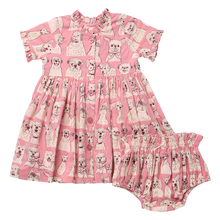 Load image into Gallery viewer, Pink Sketched Dogs Baby Girls Autumn Dress
