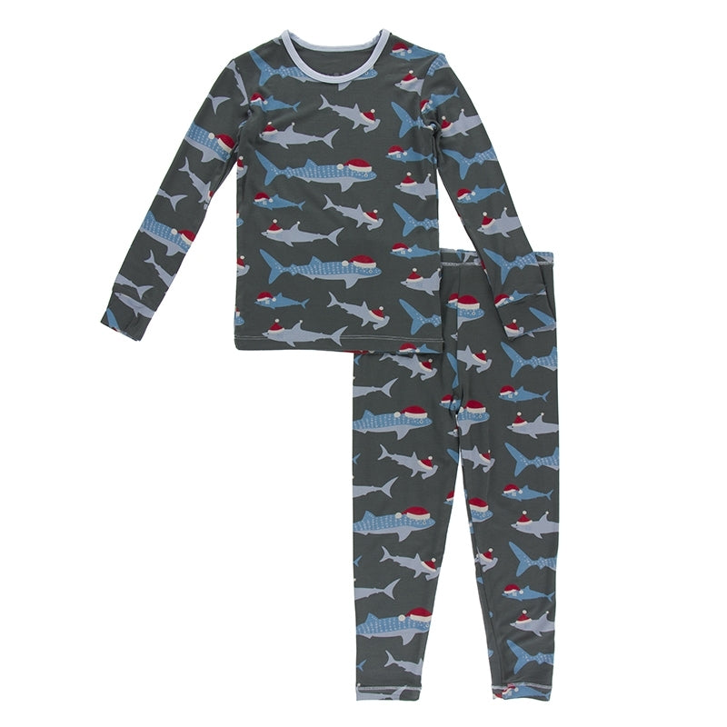 Kickee Pants Pewter Santa Sharks Pajamas
