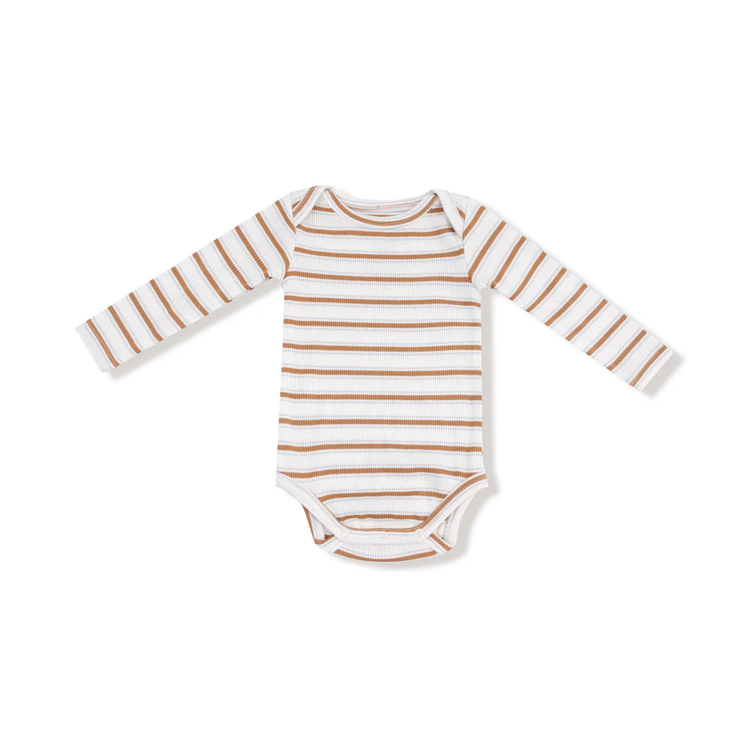 Brown Vintage Stripe Lap Shoulder Bodysuit