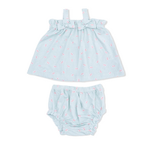 Load image into Gallery viewer, Tiny Cherry Stripe Top with Bows and Ruffle Bloomer
