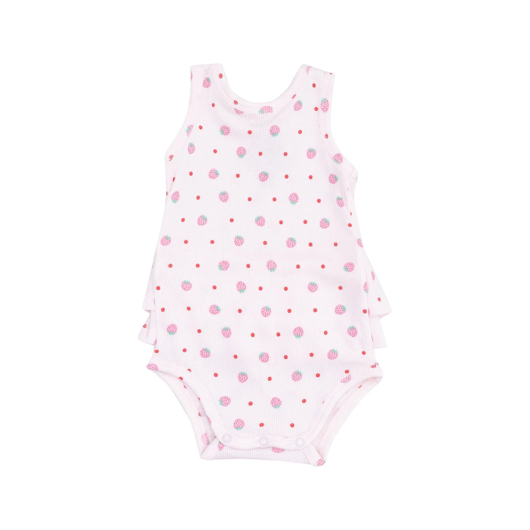 Strawberry Swiss Dot Ruffle Tank Bubble