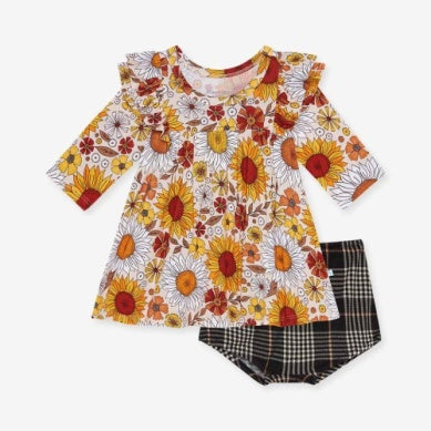 Goldie -3/4 Sleeve Flutter Dress and Bloomer