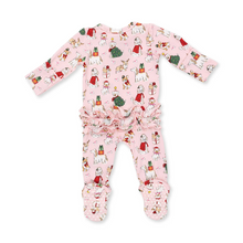Load image into Gallery viewer, Christmas Dogs Ruffle Back Zipper Footie
