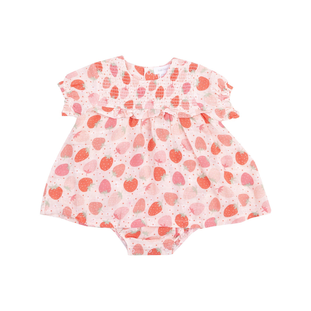 Strawberry Bliss Smocked Ruffle Bubble w/skirt