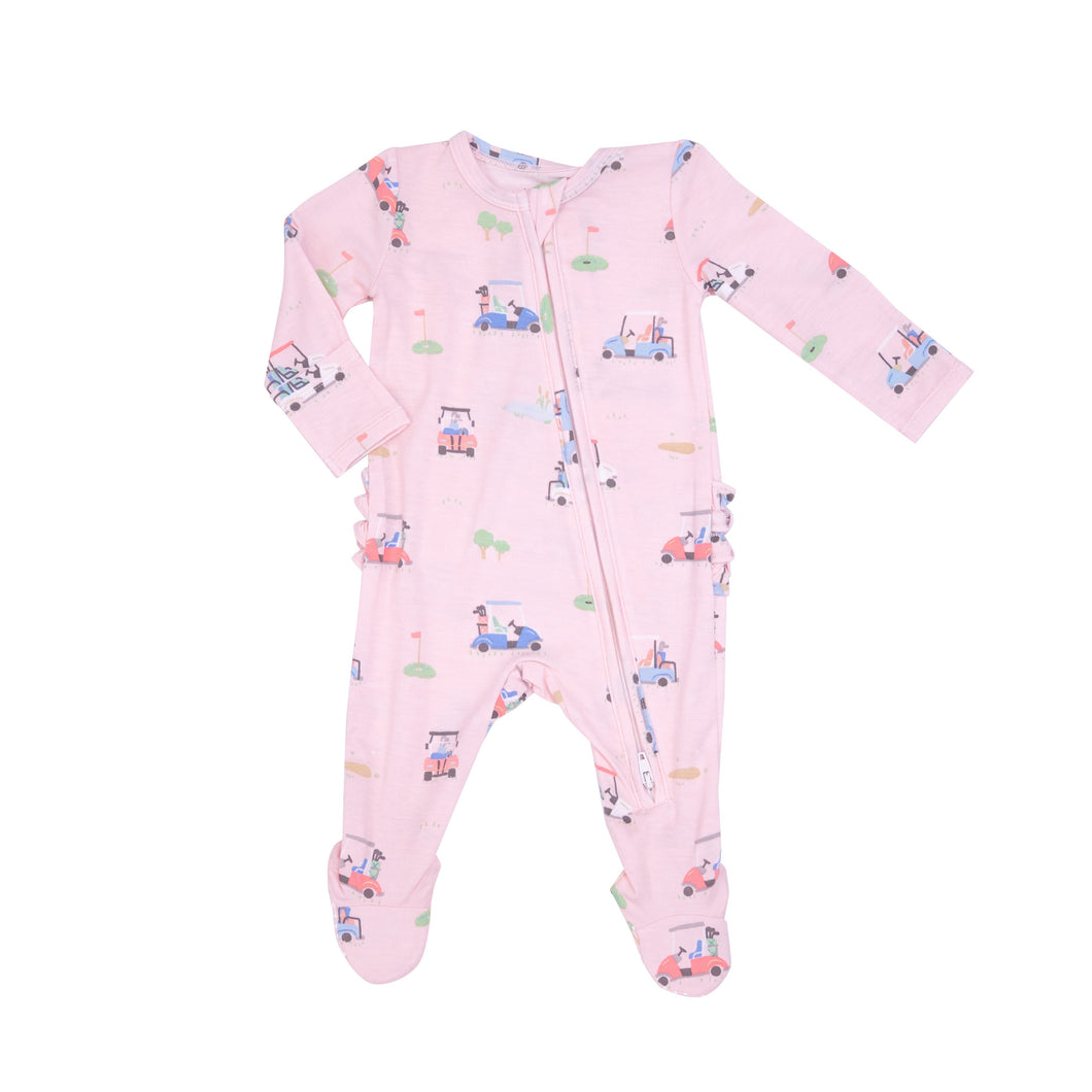 Pink Golf Carts Two Way Ruffle Back Footie