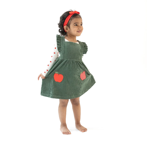 Apple Applique Dark Ivy Pinafore Dress