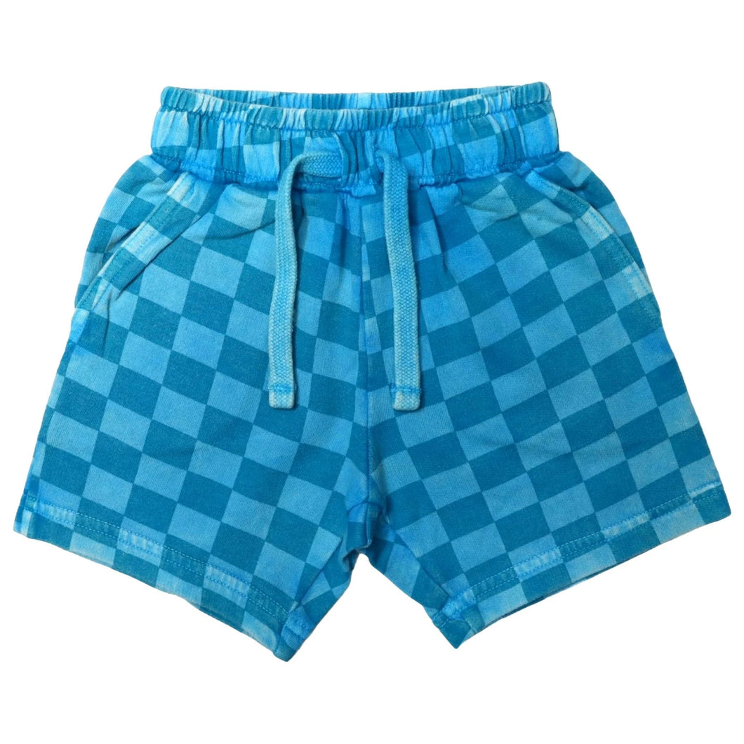 Turquoise French Terry Check Shorts