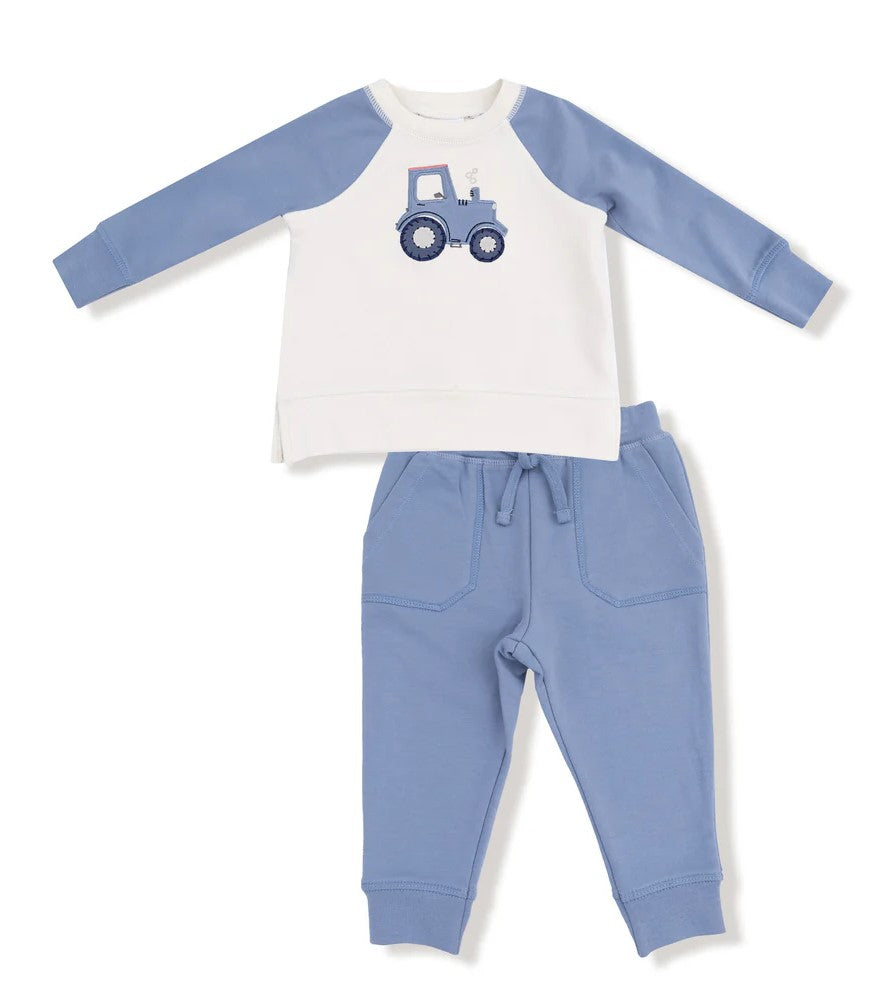 Mini Tractor Raglan Sweatshirt with Applique Jogger