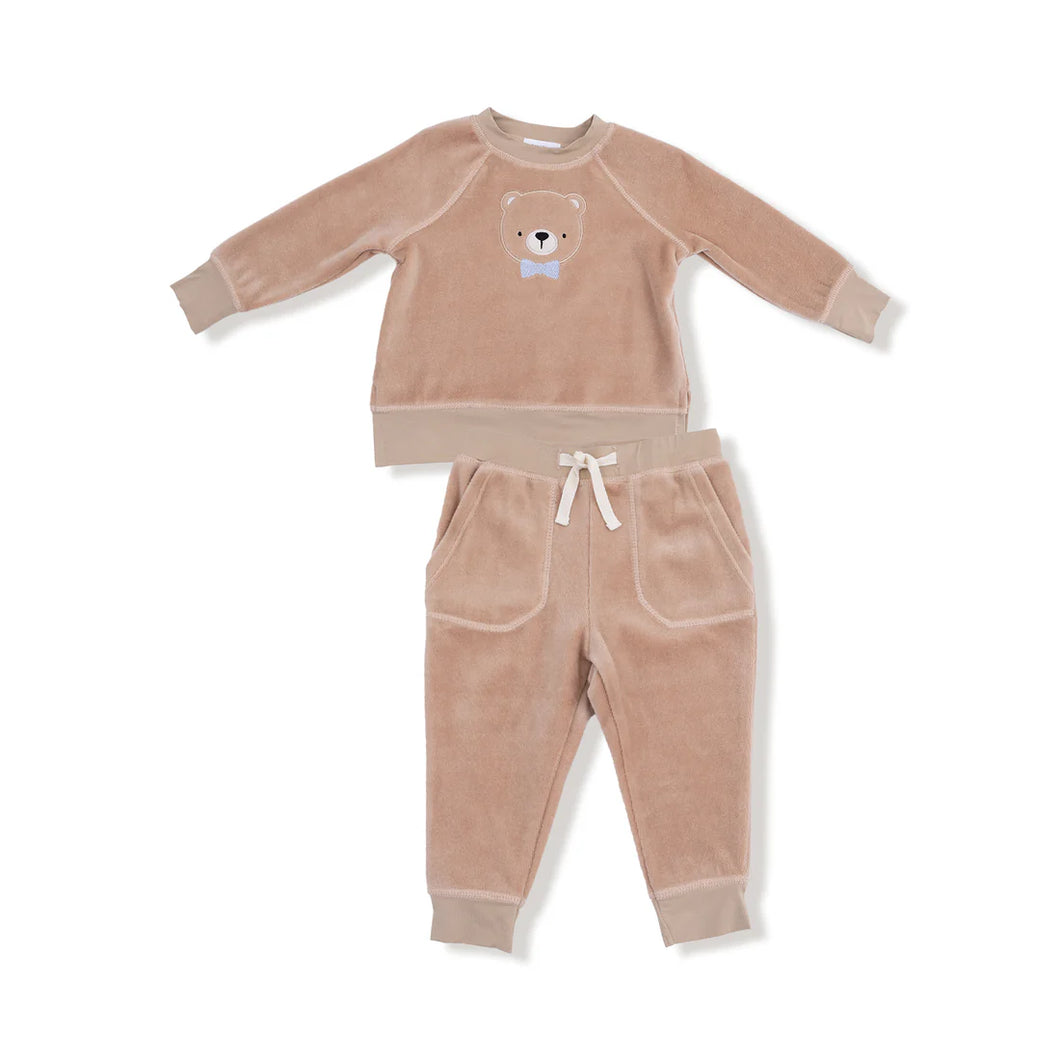 Velour Teddy Bear Raglan Sweatshirt and Jogger Set