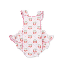 Load image into Gallery viewer, Sweet Strawberries Ric Rac Ruffle Sunsuit
