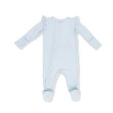 Load image into Gallery viewer, Tiny Cherry Stripe 2 Way Ruffle Sleeve Zipper Footie
