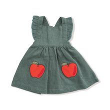 Load image into Gallery viewer, Apple Applique Dark Ivy Pinafore Dress
