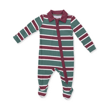 Load image into Gallery viewer, Rugby Stripe Green Polo 2 Way Zipper Footie
