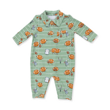 Load image into Gallery viewer, Footballs Playing Football Polo Romper
