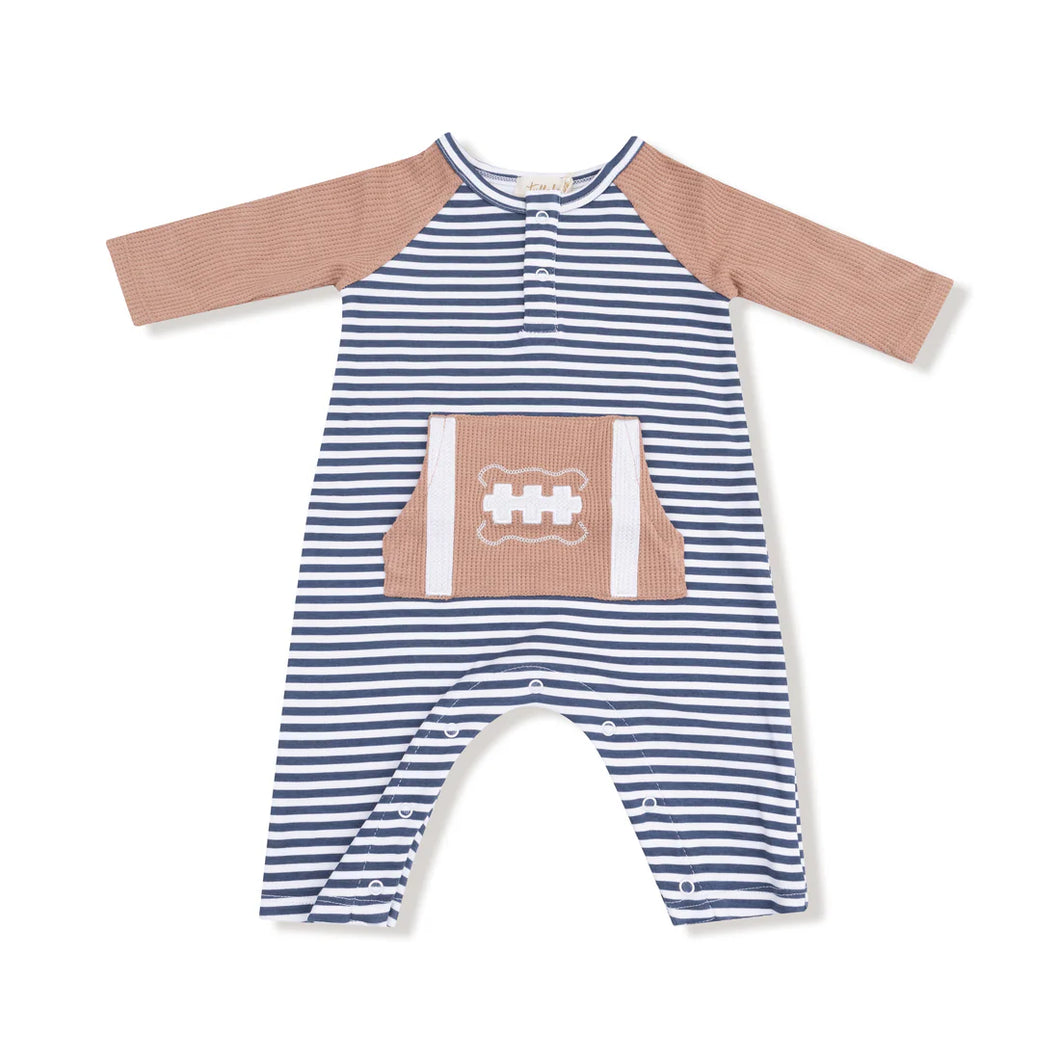 Football with Stripes Raglan Henley Romper