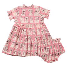 Load image into Gallery viewer, Pink Sketched Dogs Baby Girls Autumn Dress

