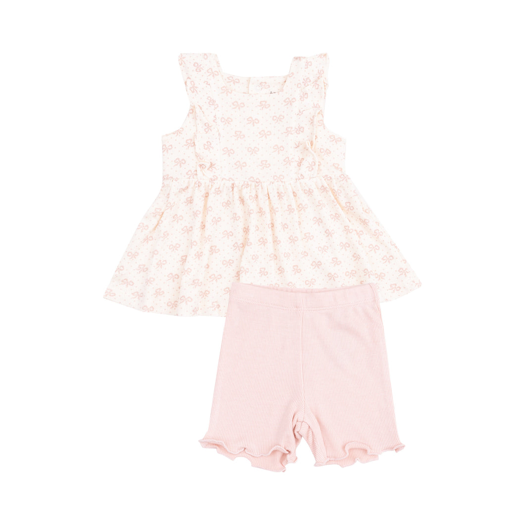 Vintage Mini Bows Square Neck Ruffle Tank and Short