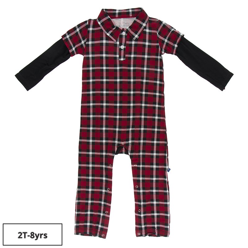 Kickee Pants LS Plaid Polo Romper
