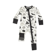 Load image into Gallery viewer, Black &amp; White Halloween 2 Way Zipper Romper
