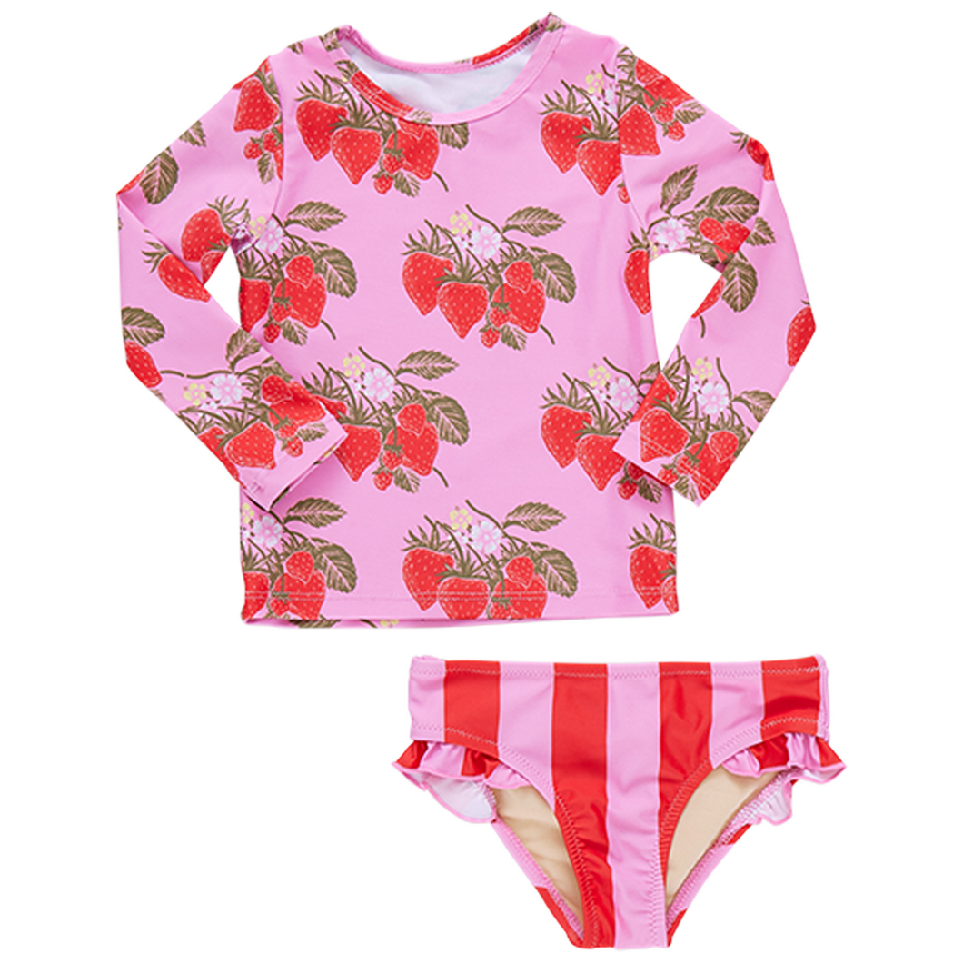 Pink Wild Strawberries Girls Rash Guard Set