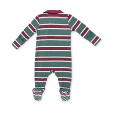 Load image into Gallery viewer, Rugby Stripe Green Polo 2 Way Zipper Footie
