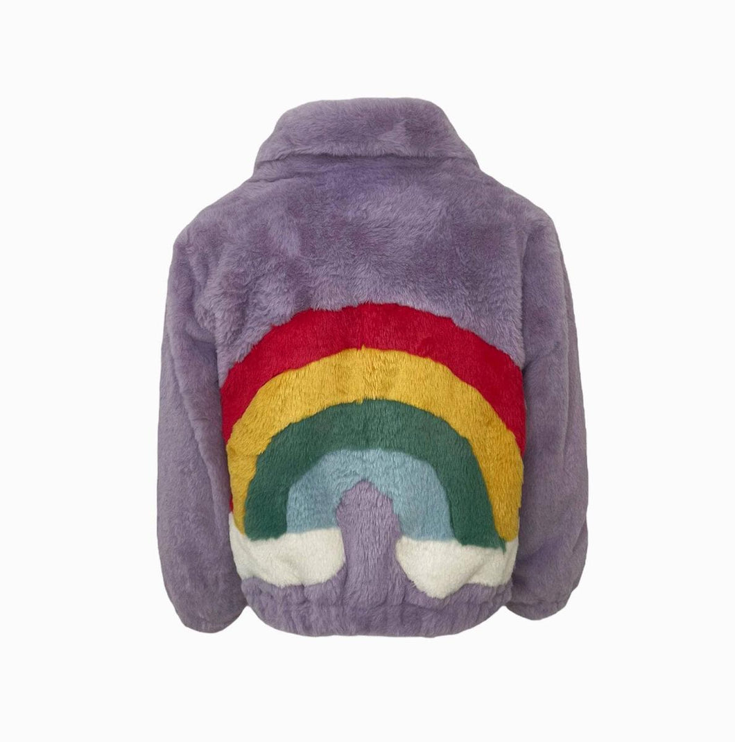 Lavender Sky Faux Fur Rainbow Jacket