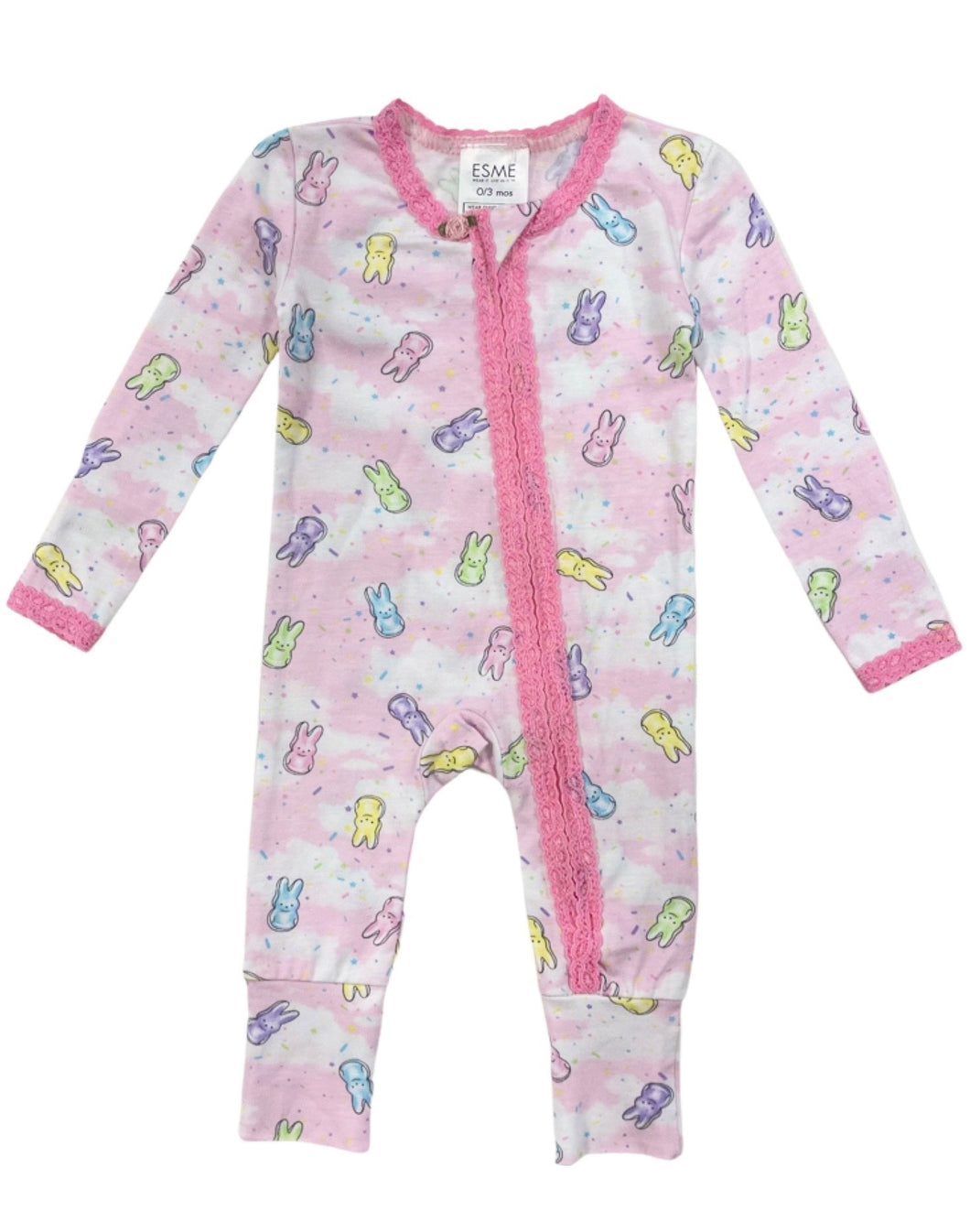 Bunny Marshmallow Lace Trim Flip Footie