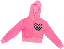 Load image into Gallery viewer, Checkerboard Heart Neon Pink Zip Hoody
