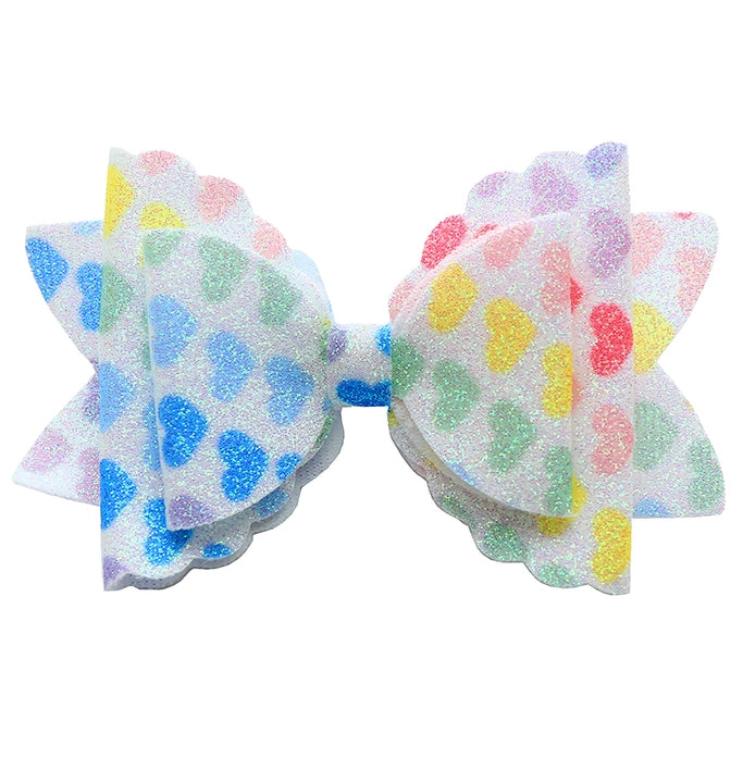 Glitter Bow with Hearts Clip