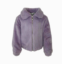 Load image into Gallery viewer, Lavender Sky Faux Fur Rainbow Jacket
