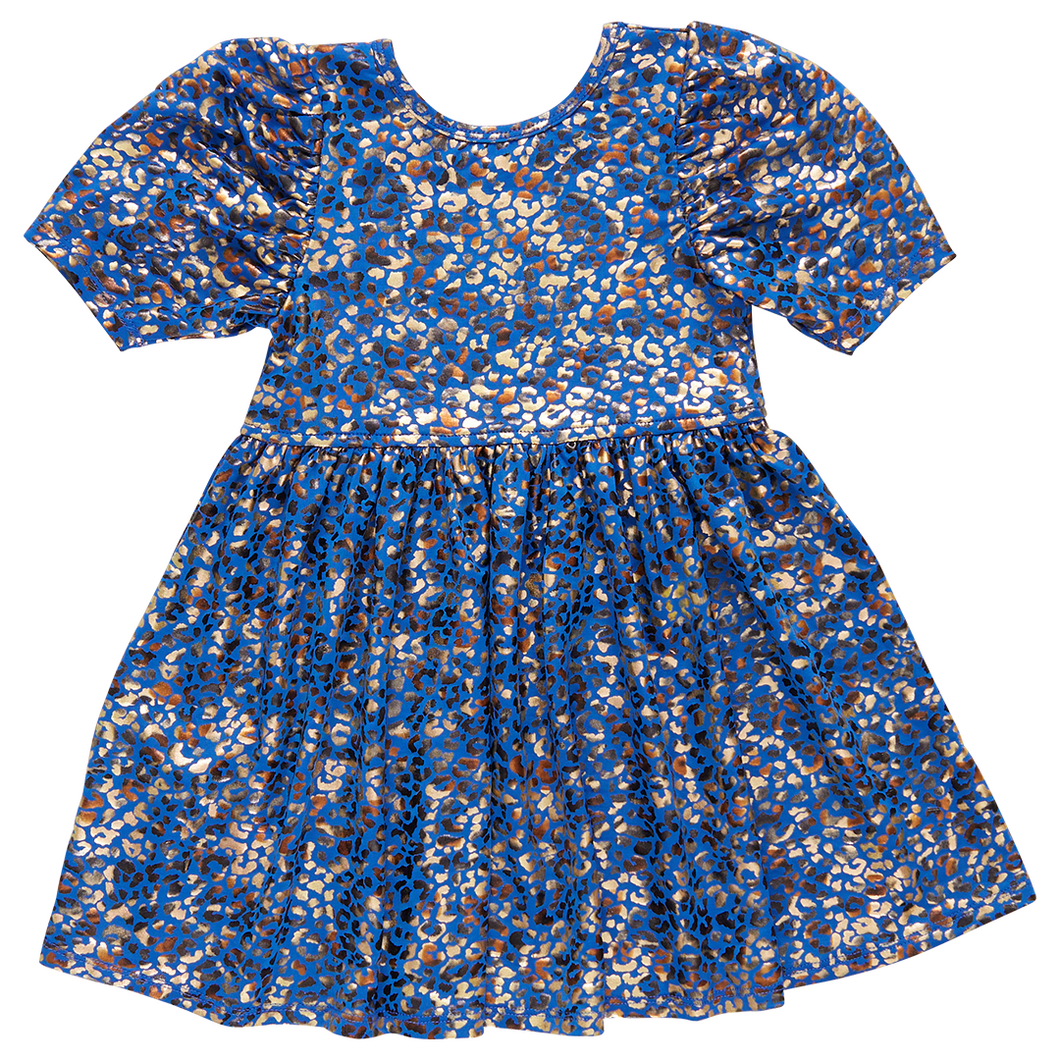 Blue Leopard Lame Laurie Dress